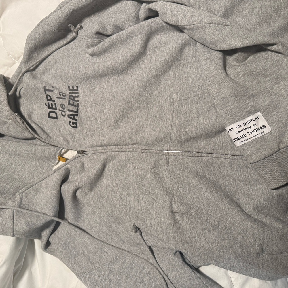 Gallery Dept Gray Zip-Up Hoodie with Text Design